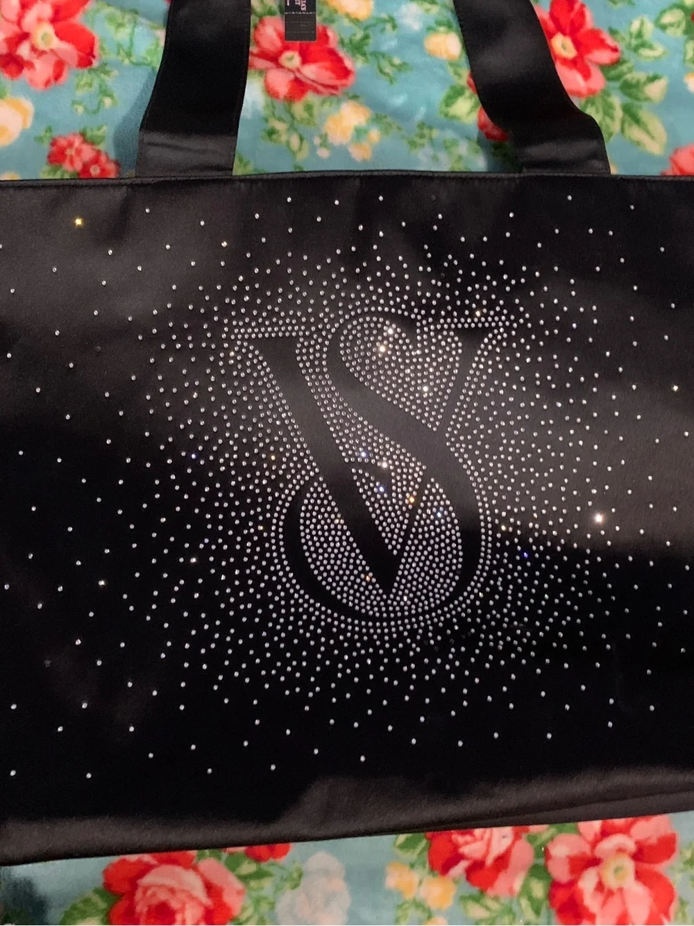 Victoria’s Secret Black Rhinestone Shine Tote Travel Bag NWT